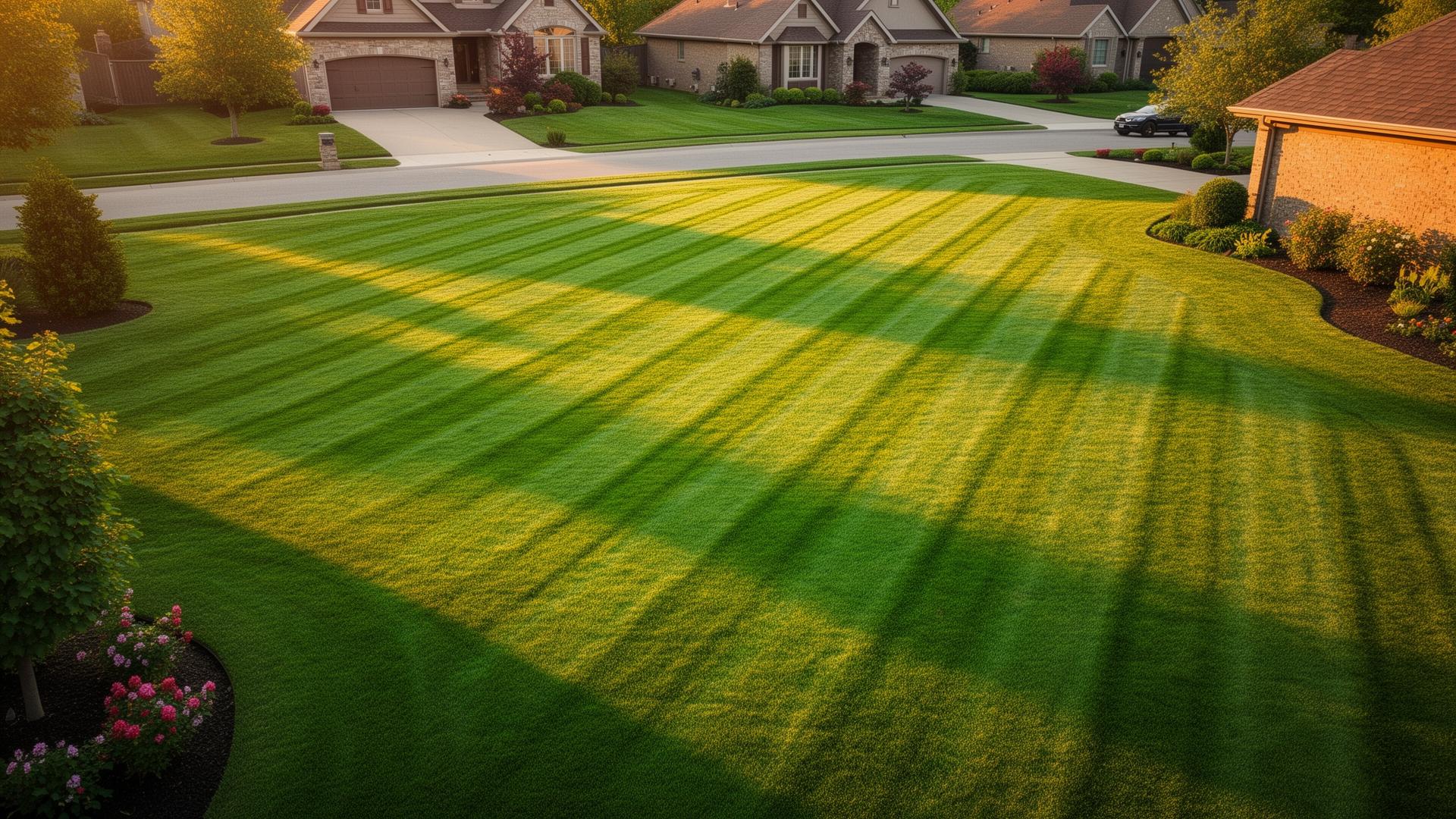 Freshly mowed lawn with crisp stripes